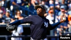 El pitcher zurdo cubano Aroldis Chapman, Yankees de New York. Butch Dill-USA TODAY Sports via Reuters.