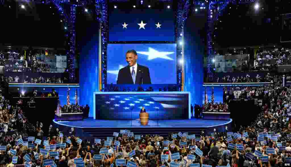 Barack Obama habla en la clausura de la convención del partido Demócrata en Charlotte (EEUU). 